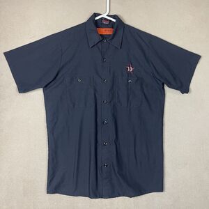 Lucky 13 Shirt Men Medium Black Red Kap Biker Tatto Skull Button Up Casual Adult